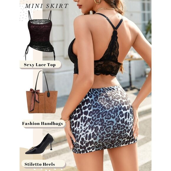 Avidlove Women Leopard Print Skort Mini Pencil Skirts With Shorts Gray Y2k Style - Picture 5 of 5